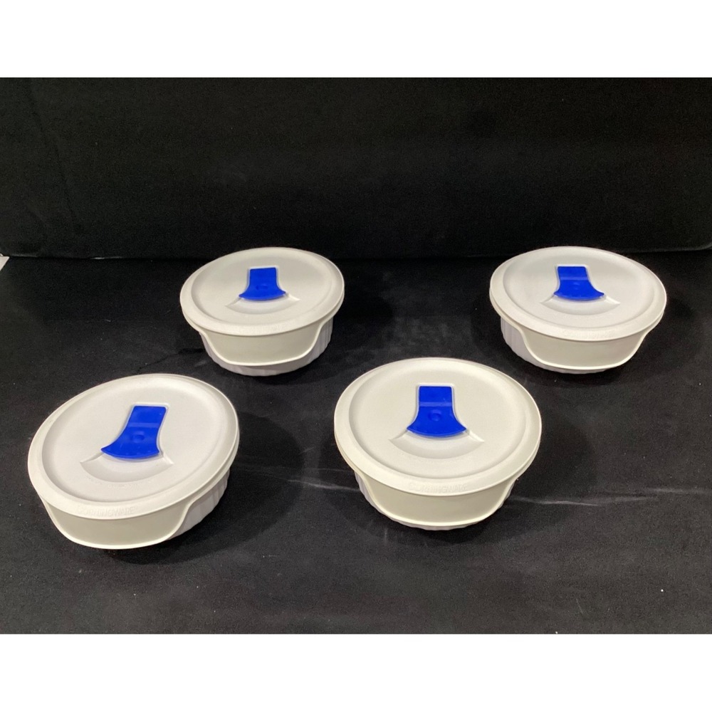 Corning Ware French White Ramekins F-16-B Stoneware 16 Oz. Set of 4 with Lids